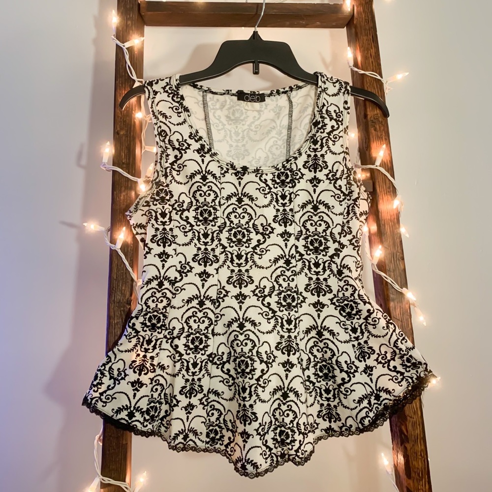 Black and White Velvet Detail Peplum Shirt